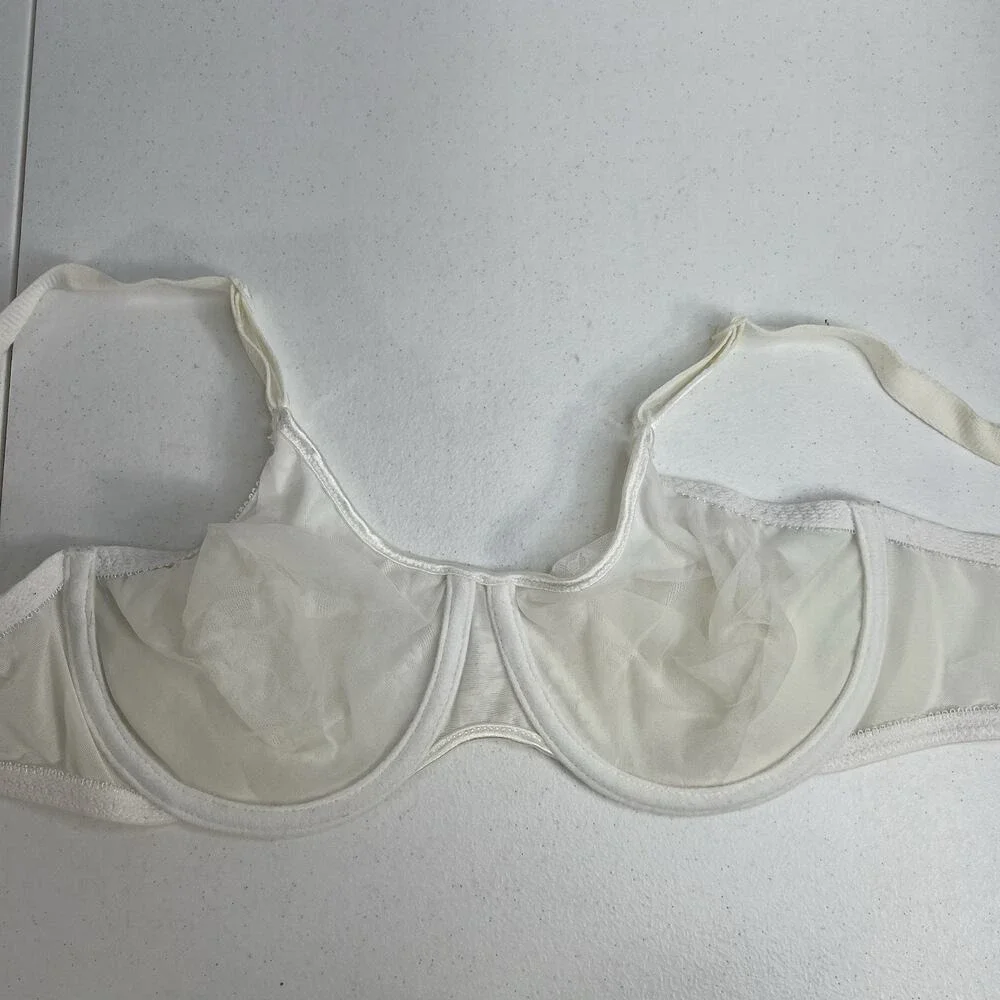 Vintage Bali Size 34D Bra‎ Unlined Underwired Lace Sheer 3848 White Balconette